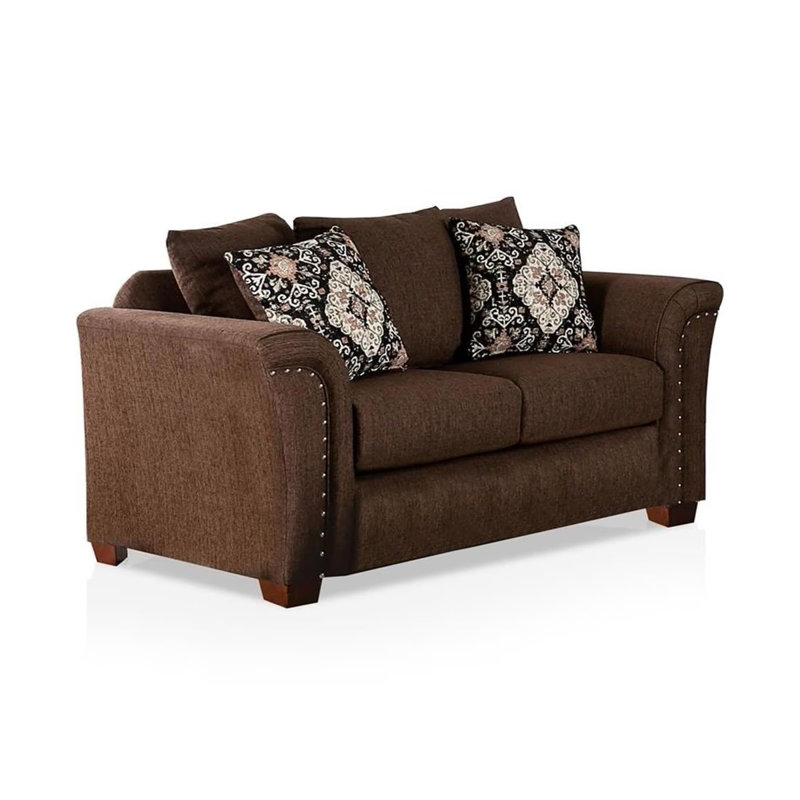 70.4" W Transitional Loveseat, Chocolate/Tan