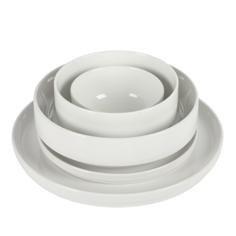 Gibson Home Rothernberg Stackable 40 Piece, Service for 8, White Porcelain Plates and Bowls Set