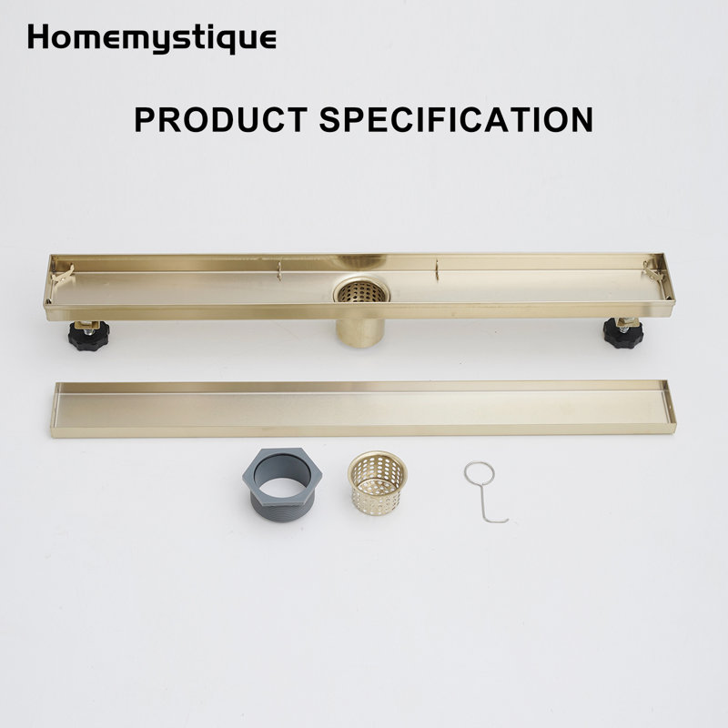 24 po Drain de douche linéaire en acier inoxydable avec cache-tuile, Or brossé