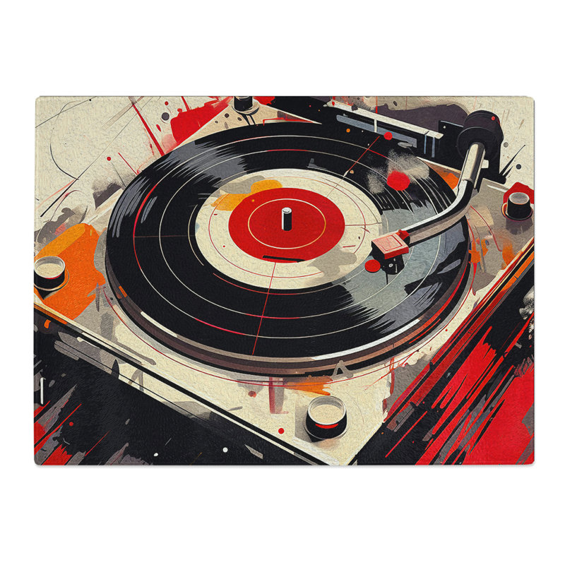 Vinyl Record Player Gestural  Glass Chopping Board