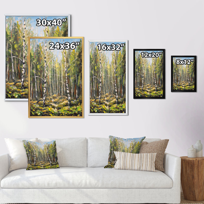 Paysage de forêt verte - Peinture, H 12 po x l 8 po x P 1 po, Toile à cadre flottant noir
