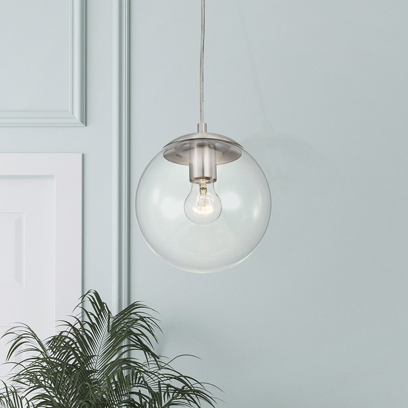 Mini-luminaire suspendu 1 lumière avec globe en verre transparent Mateo, Nickel brossé