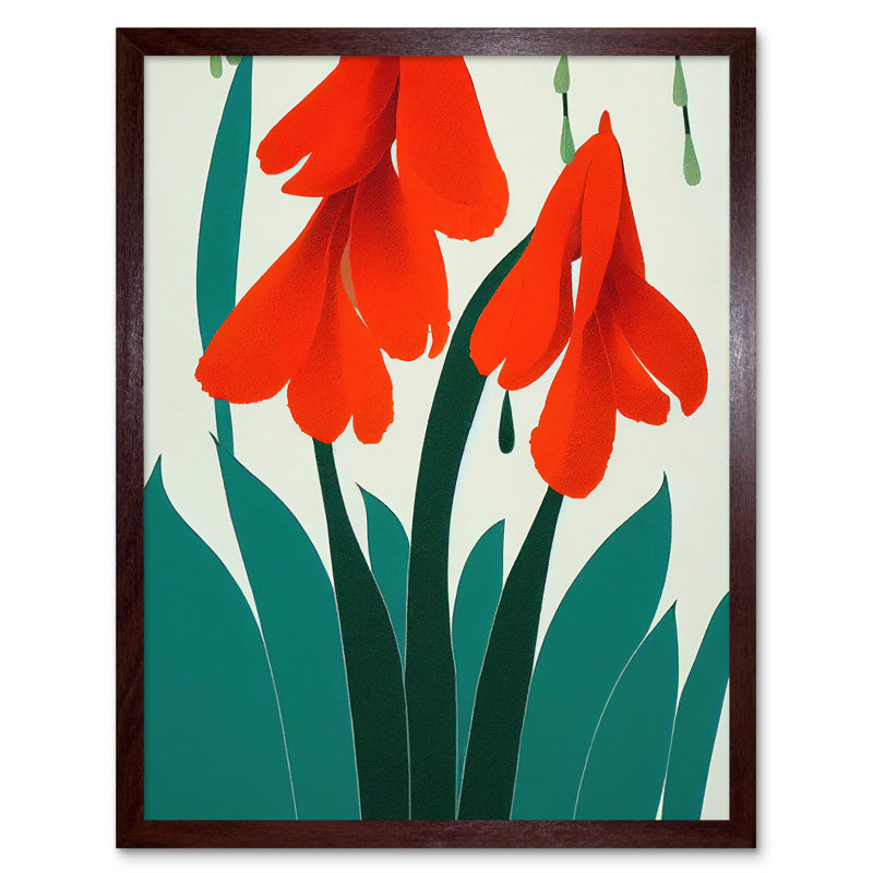 Modern Abstract Wild Flowers Leaves - Single Picture Frame Print, Brown Framed Unframed, 43cm H x 33cm W x 2cm D