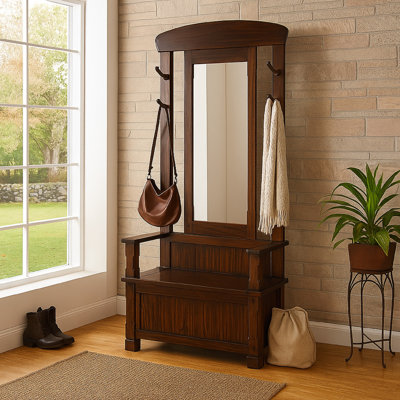 Porte-manteau de vestibule Odell avec miroir et banc de rangement Odell