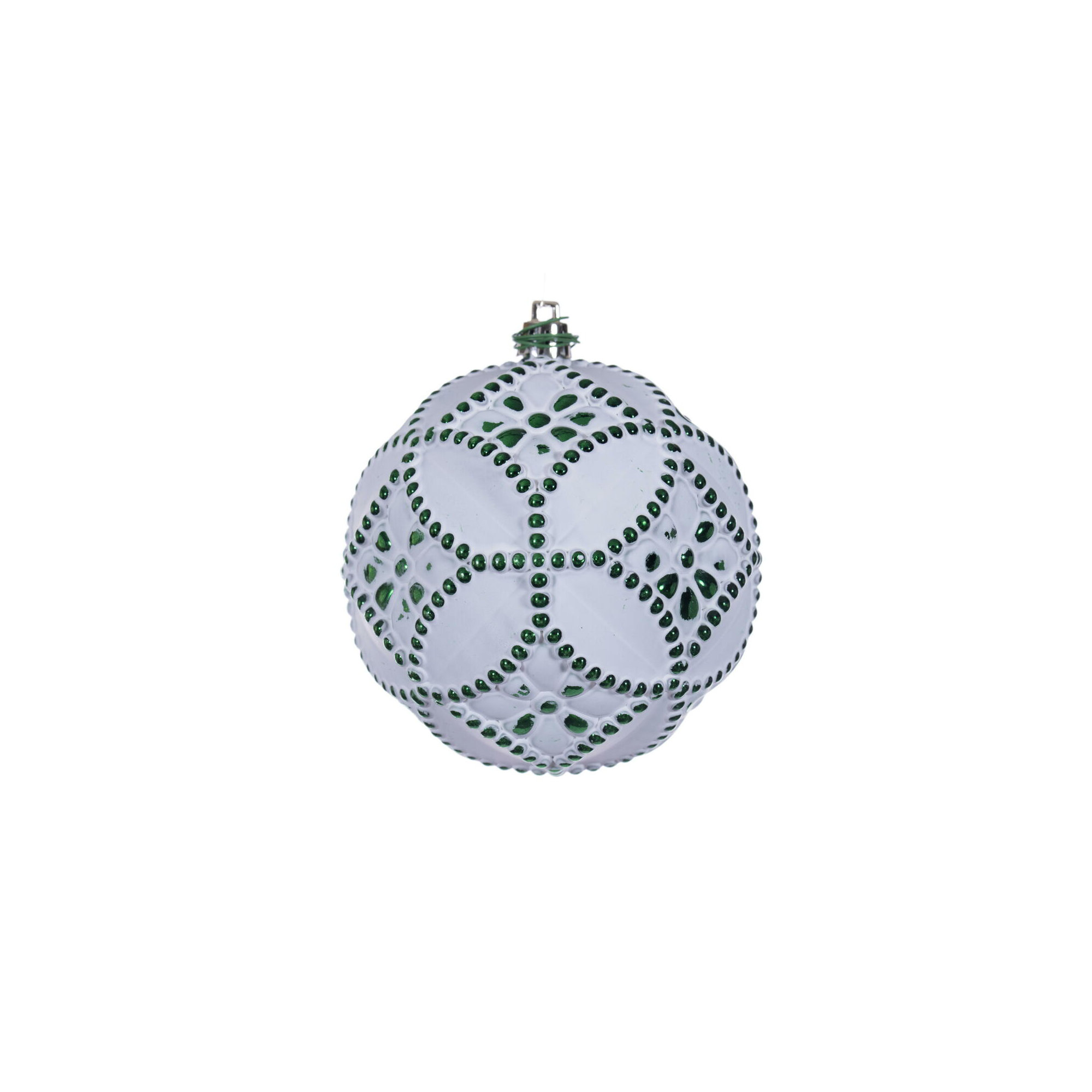 Etch Antique White Brush Ornament Set., Emerald Green, 4" H x 4" W x 4" D