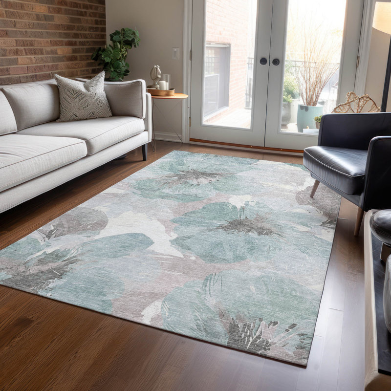 Machine Washable Indoor/Outdoor Claudian ACN1557 Seafoam Rug, Rectangle 5' x 7'6"