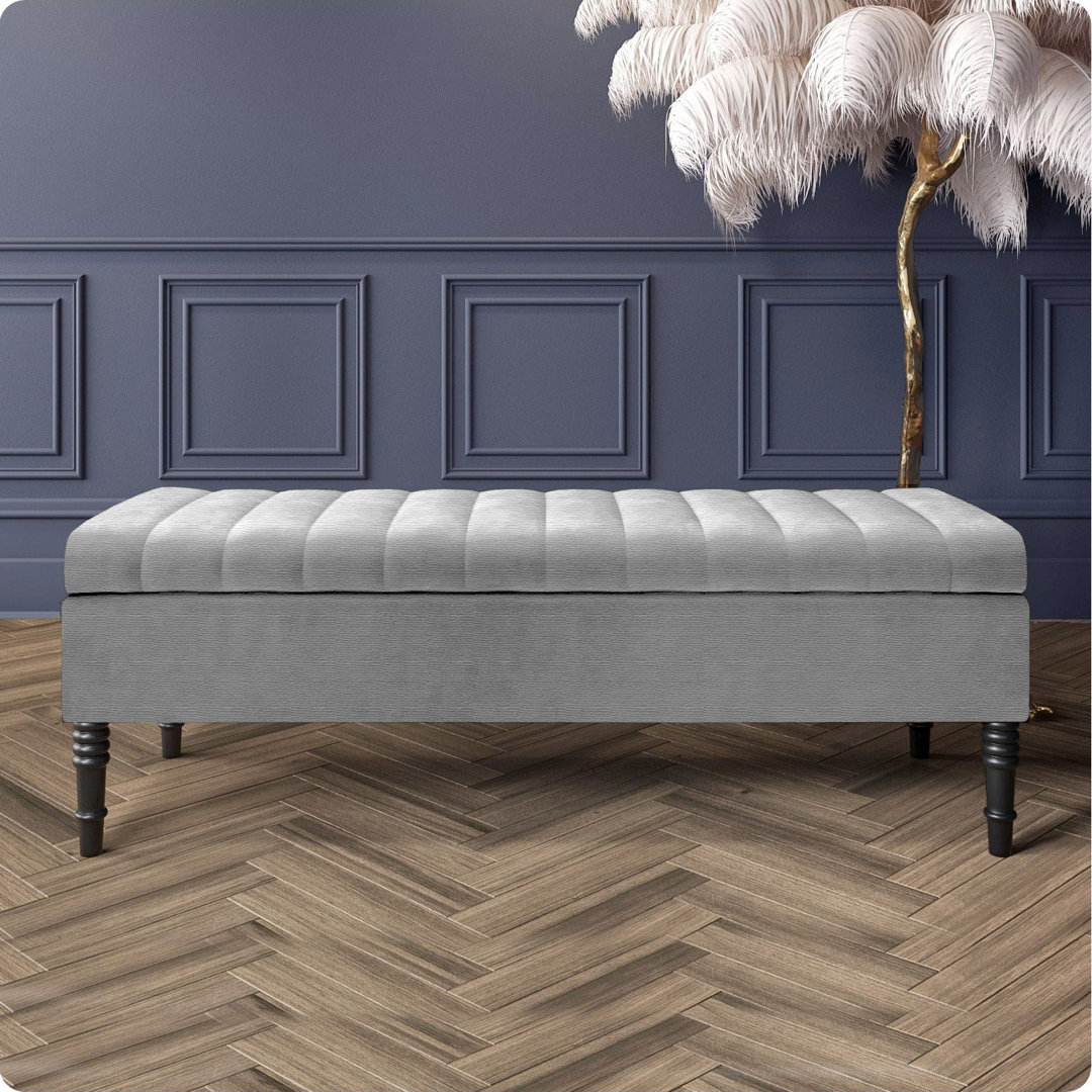 Safar Striped Ottoman Storage Bench – Upholstery Naples Shoe Bench with Black Turned Wooden Legs