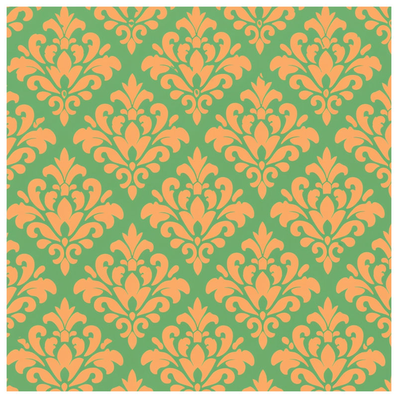 Tapisserie murale orange et vert damassé, 68in H x80in W with 4 Grommets