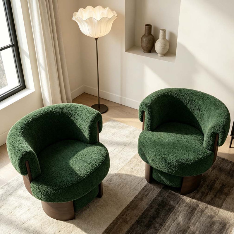 Fauteuil demi-tonneau rotatif moderne courbé et sculptural, 2