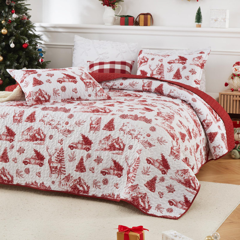Ensemble de courtepointe réversible Christmas Reindeer, 90x96in