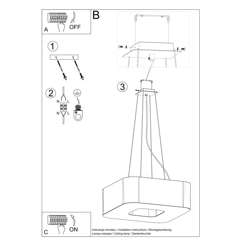 Cristle 8 - Light Unique/Statement Pendant, 110cm H x 60cm W x 60cm D, Black