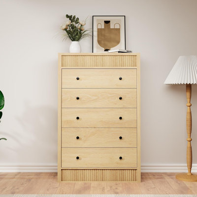 Large commode cannelée, armoire de rangement moderne en bois à 3/5 tiroirs pour chambre à coucher, chambre d'enfant, couloir et salon