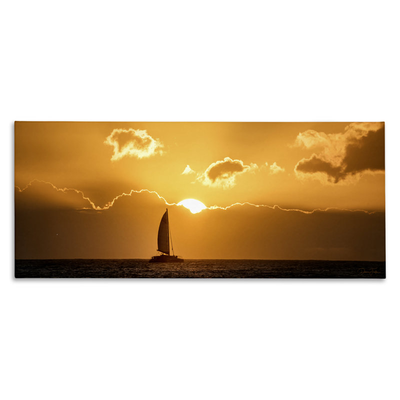 «Tranquil Sunset Sail bateau», art mural par Dennis Frates, H 13 po x l 30 po