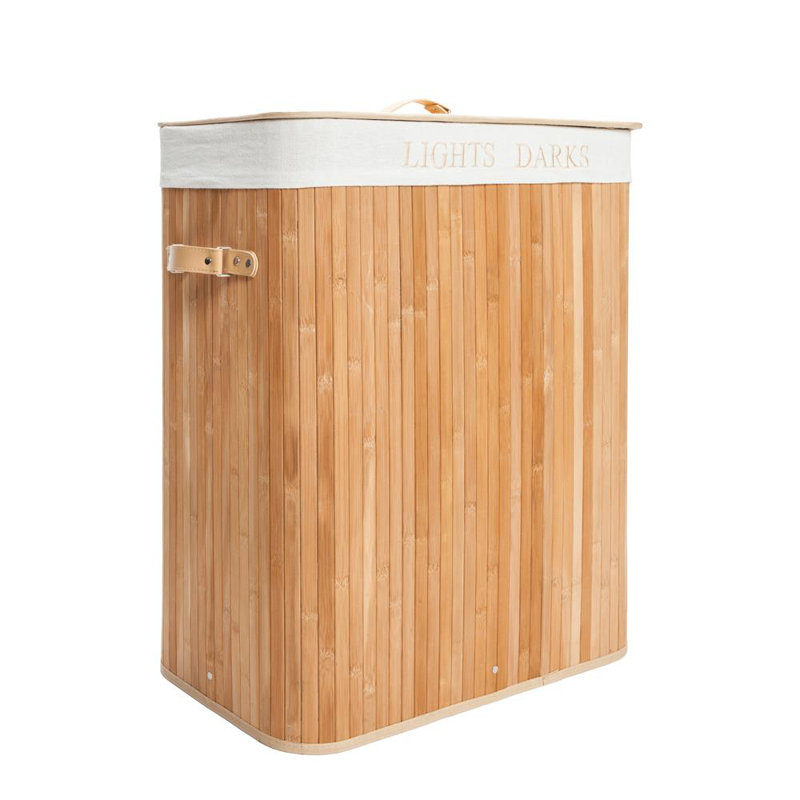 Bamboo Laundry Hamper with Handles, Wood, 24" H x 16" W x 12" D