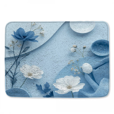 Tapis de bain bleu à motif floral