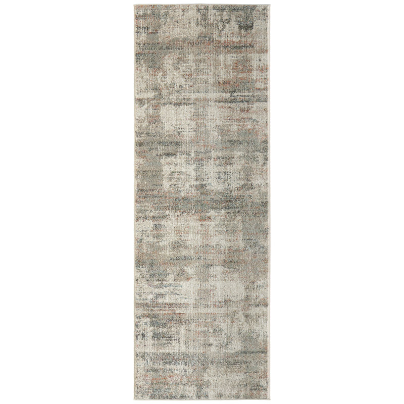 Roy Modern Abstract, Ivory/Gray/Green Area Rug, Runner 2'6" x 7'3"