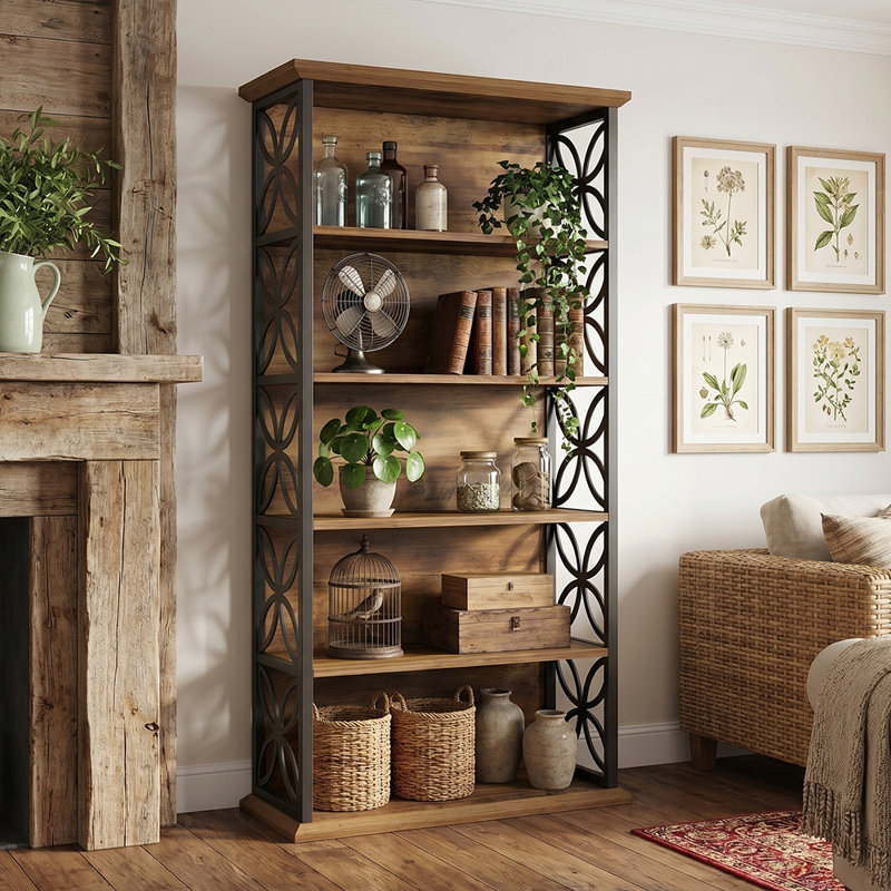Bibliothèque industrielle de 180 cm de hauteur avec cadre en métal, Brown