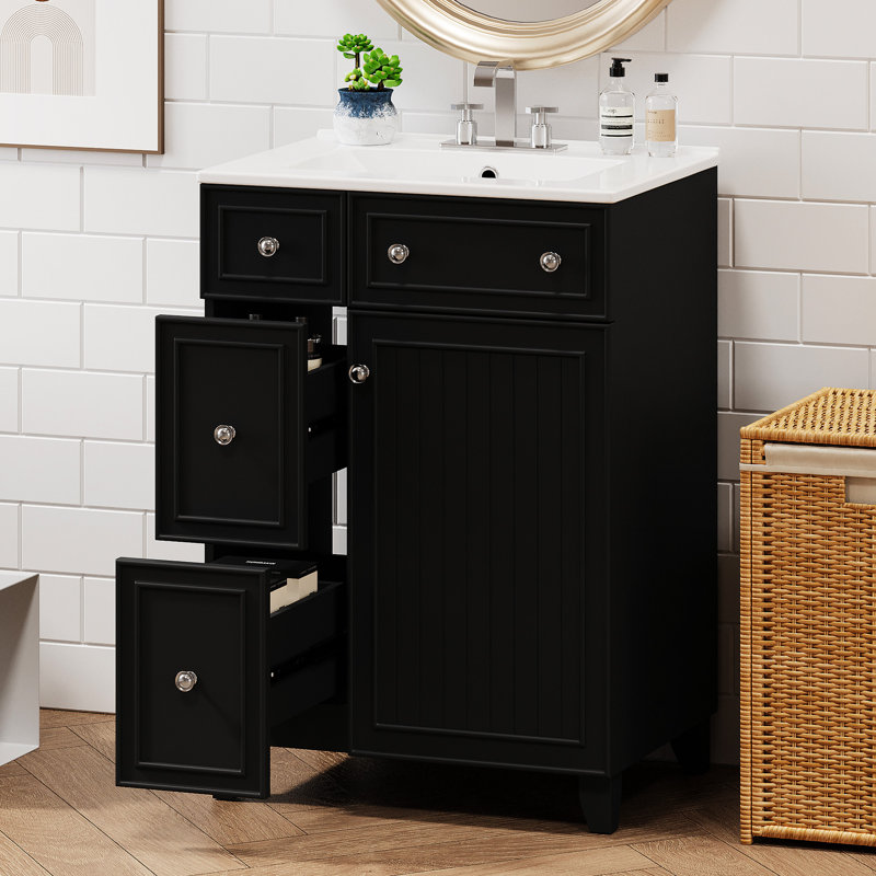 Armoire de salle de bain avec lavabo en céramique 24 po - Intérieur de meuble-lavabo fonctionnel et élégant