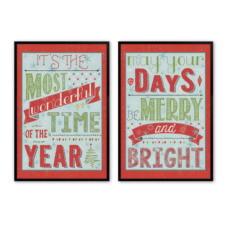 Frosted Merry Wishes, ensemble de 2 reproductions d'art, 20 po x 16 po, Noir satiné
