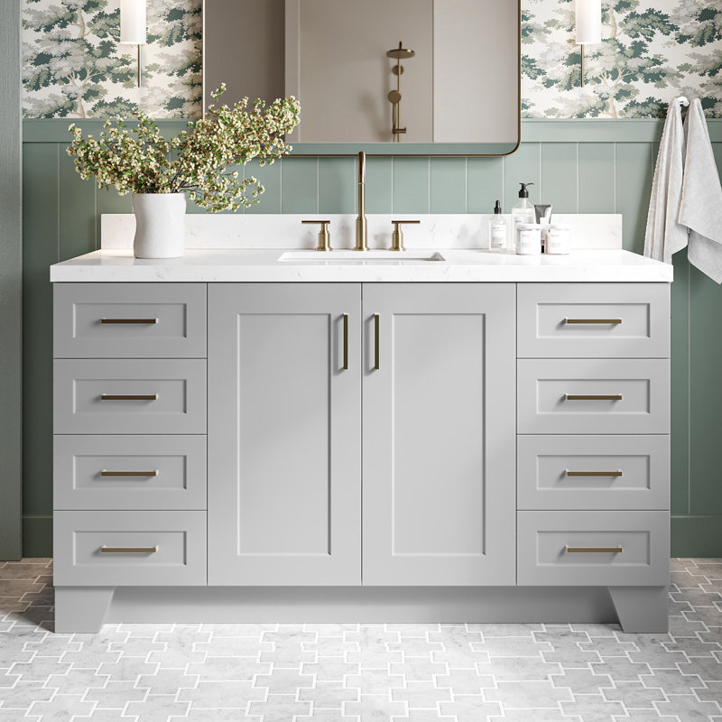 61 IN.  Single Bathroom Vanity, Gray, Rectangle, Carrara Quartz