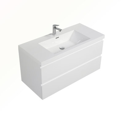 Meuble-lavabo mural 42 po avec lavabo, meuble-lavabo mural moderne avec lavabo en résine et tiroirs à fermeture en douceur, brillant