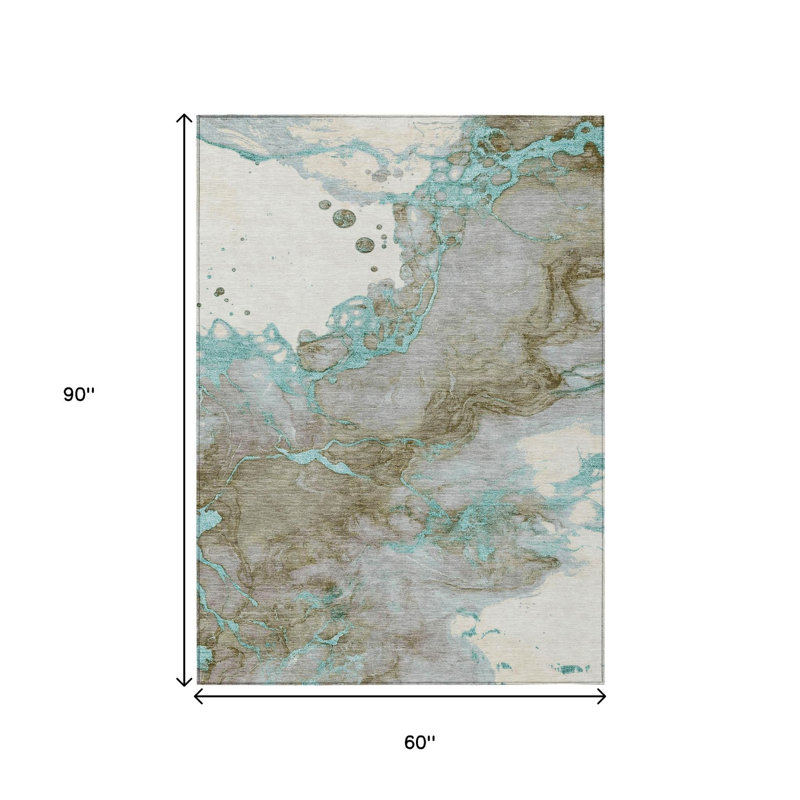 Tapis d'extérieur lavable abstrait bleu sarcelle 5 pi x 8 pi bleu et brun