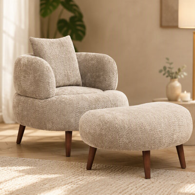Fauteuil club de style nordique de style paresseux de style nordique en chenille de 36 pouces avec coussin décoratif et coussin avec repose-pieds pour le salon et la salle de relaxation
