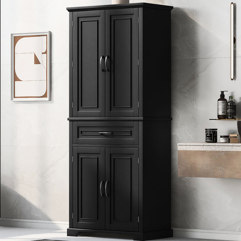 Armoire noire pour salle de bain - Tablette réglable Solution de rangement spacieuse Grand espace, Noir