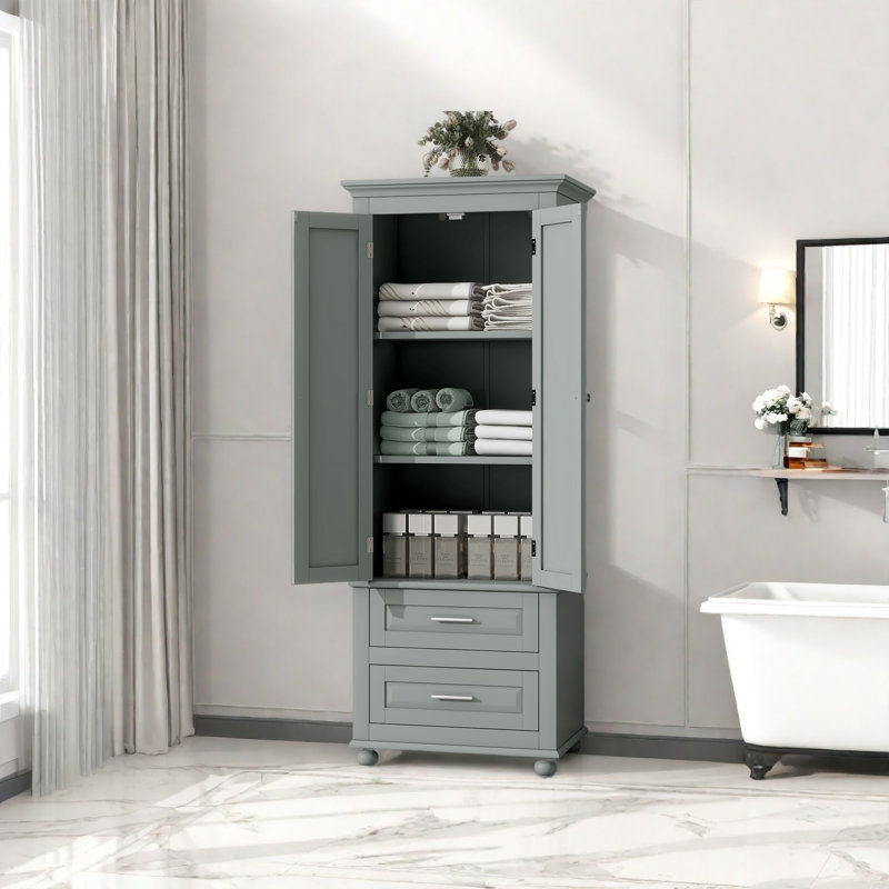 Grande armoire de rangement avec deux tiroirs pour la salle de bain / bureau, Gris