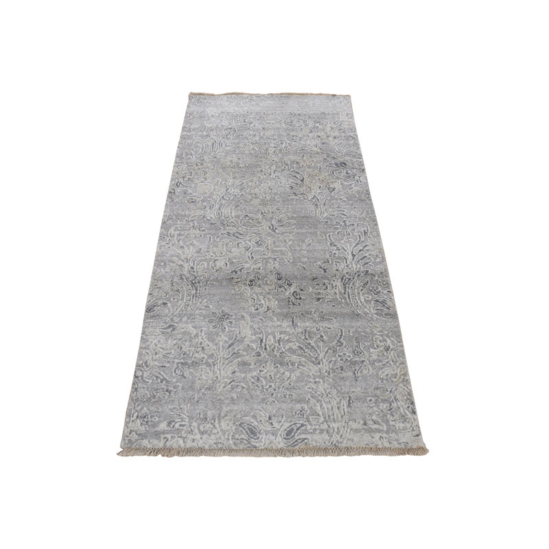 Tapis de passage en laine et soie, motif damassÃ©, nouÃ© Ã  la main, gris, 81 cm x 178 cm F60CBF1F1BC345A9948EF1644600FCD8