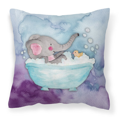Elephant Bathing Watercolor Indoor/Outdoor Throw Pillow
