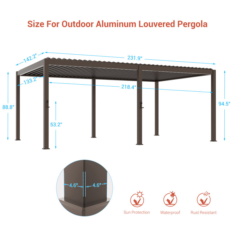 Double-layer Louvered Pergola, Double Aluminum Louvers, Full Aluminum Frame, Adjustable Roof, Durable, 12 ft x 20 ft