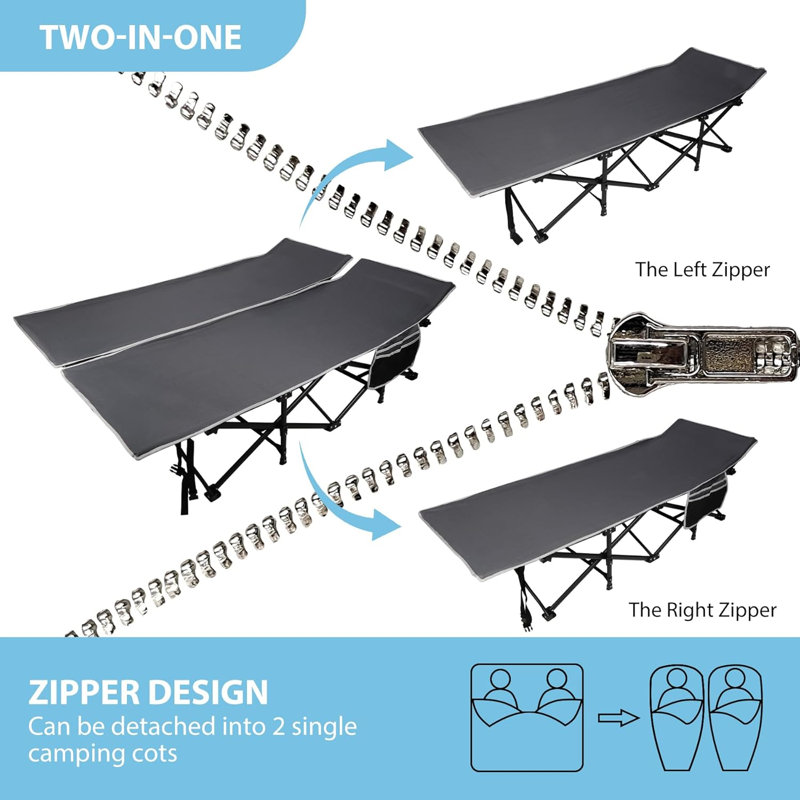 56" Extra-Wide 2-Person Folding Camping Cot with Headrest, 500 lb Capacity