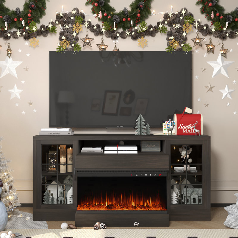 60'' Media Console With 30'' Electric Fireplace, Brown