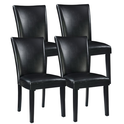 Wexford Collection Set of 4 Mid-Century Modern Parsons Dining Chairs, Upholstered Faux Leather Dining Chairs with Solid Wood Legs, High Back Side Chairs for Dining Room, Kitchen or Breakfast Nook, Black