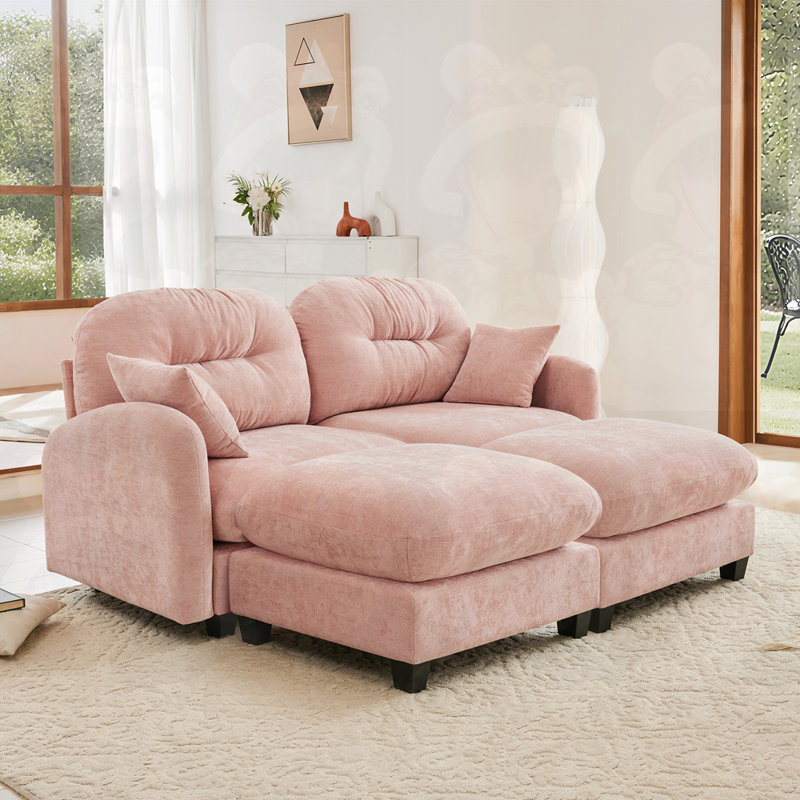 Tissu en chenille avec 2 repose-pieds et causeuse Cloud, Rose