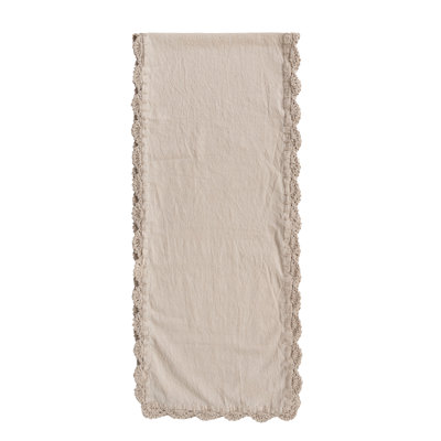 Eclectic Cotton Table Runner with Crocheted Edge