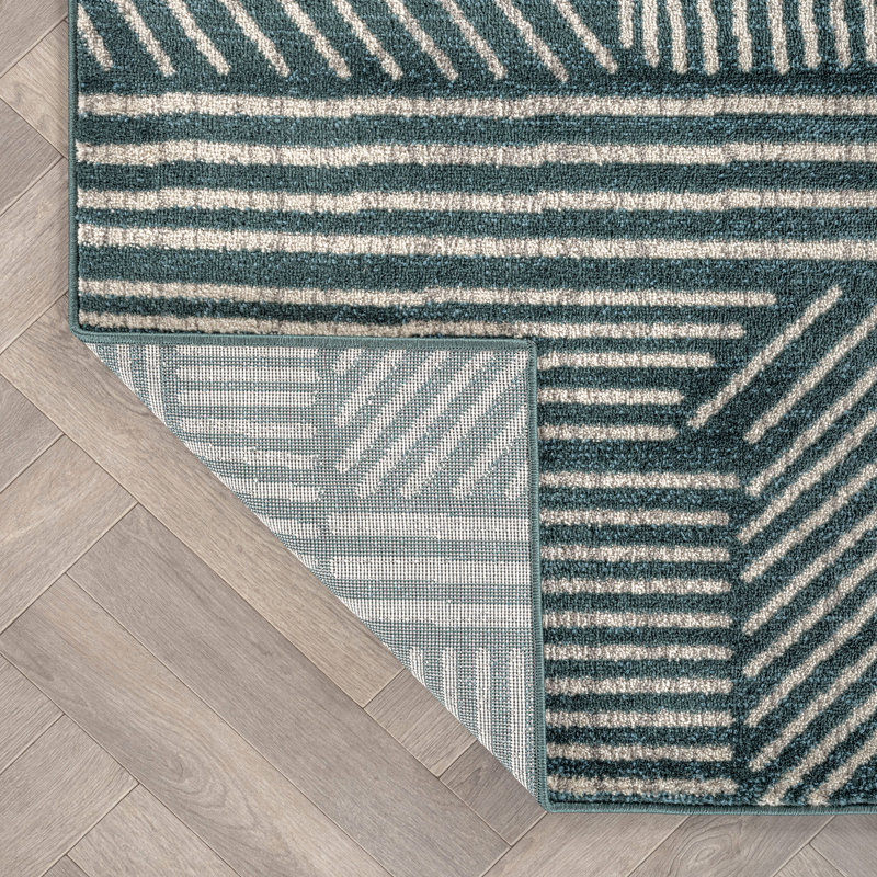 Tapis géométrique noir / ivoire Rambo, Rectangle 7 pi 10 po x 10 pi, Teal
