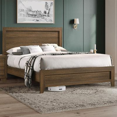 Lit à finition chêne moderne Mimell pour chambre à coucher, chambre d'amis