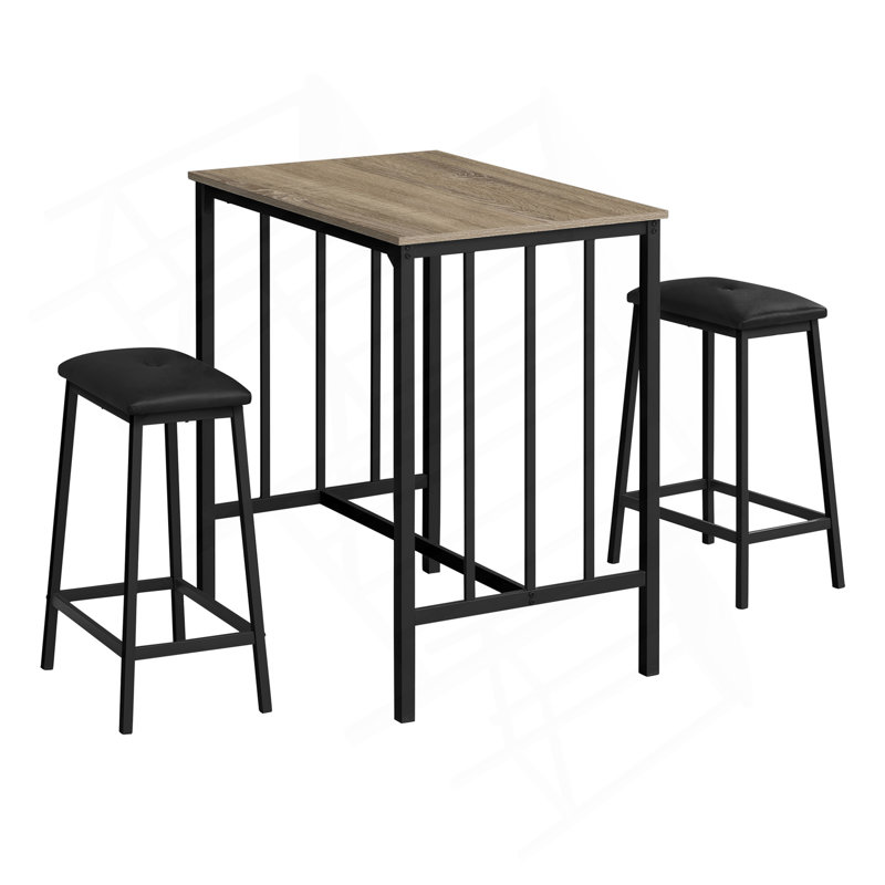 Ensemble de salle à manger, ensemble de 3 pièces, hauteur de comptoir, 36 po rectangulaire, petit, cuisine, stratifié brun, métal noir, contemporain