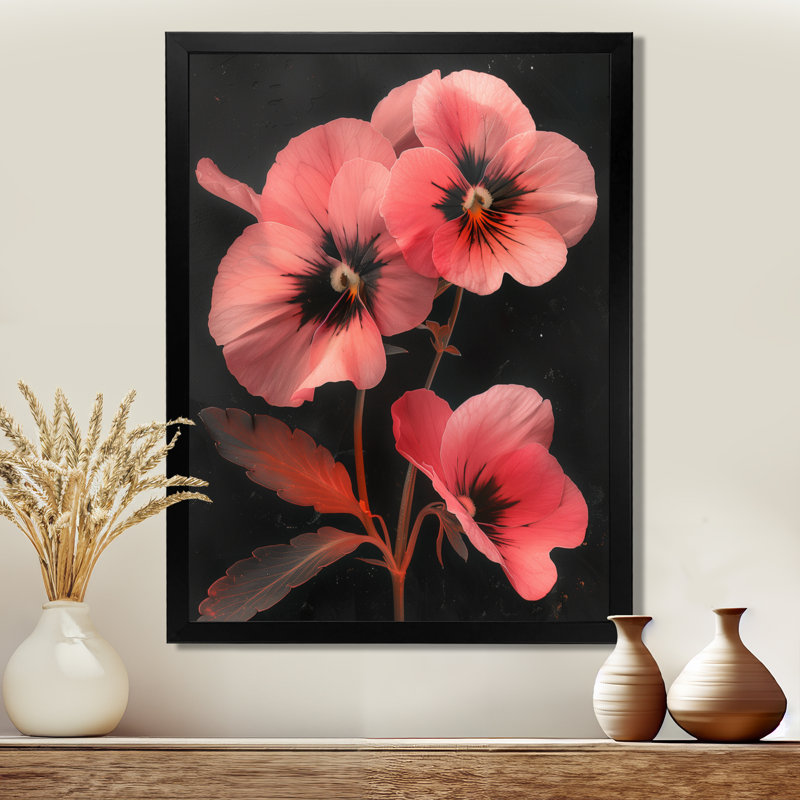 Runge - Pansies Wall Art Living Room, H 30 po x l 40 po, Cadre noir