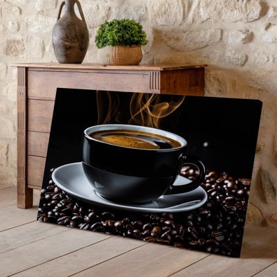 Canvas A Close Up Dramatic Shot Of A Steaming Black Coffee Wall Art Cup Filled To The Brim Placed On A Sleek White Bringing Warm Canvas Wall Art