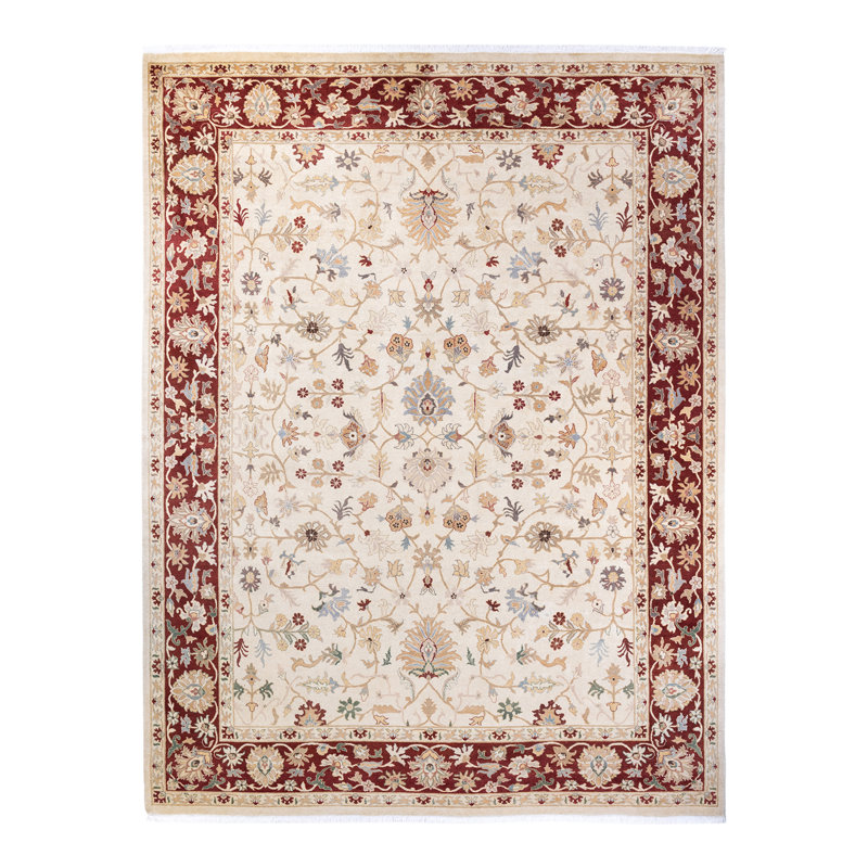 One-of-a-Kind Hayner Hand-Knotted 9'4" x 12'1" Wool Area Rug in Ivory