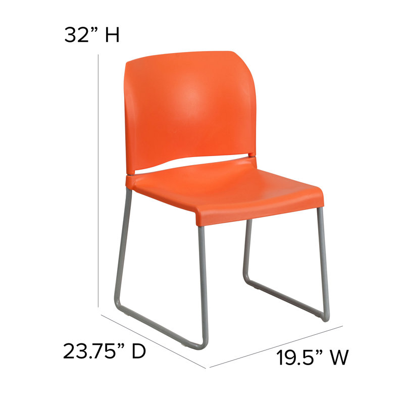 Oliverson 880 lb. Capacity Full Back Contoured Stack Chair with Powder Coated Sled Base, Orange, Gray