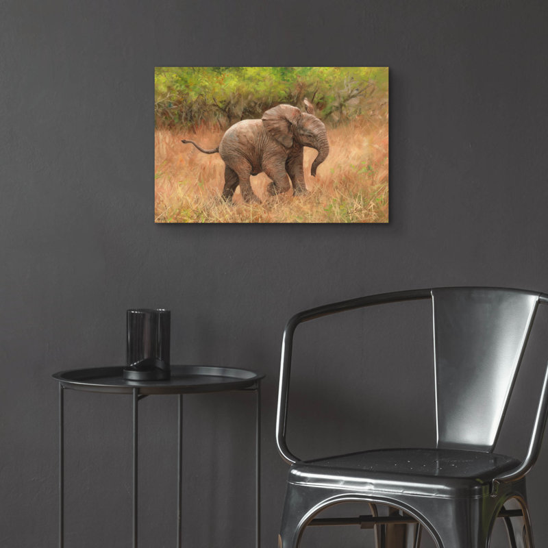 «Ebern Designs», Baby African Elephant2 par David Stribble, art mural en verre acrylique, H 16 po x l 24 po x P 0,2 po