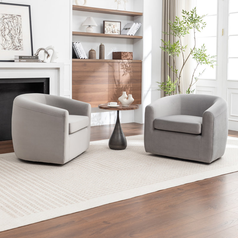 Fauteuil demi-tonneau pivotant de 33,5 po Odey, Velours gris velours
