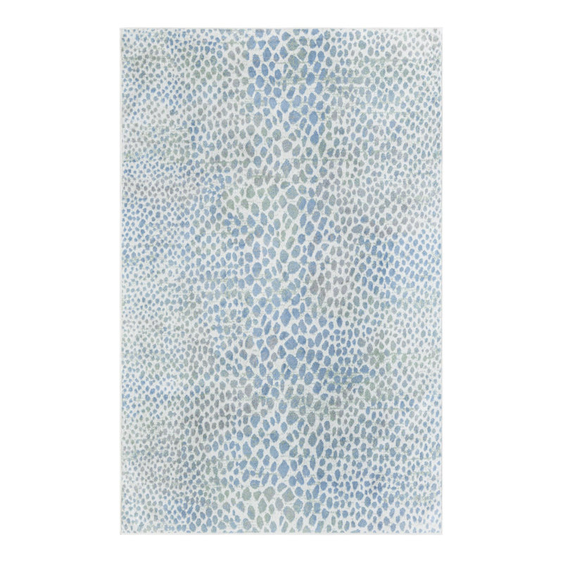 Tapis ivoire / bleu / gris en polyester tissé à la machine Azion, Rectangle 5 pi 3 po x 8 pi