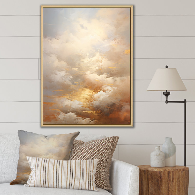«Beige Gold Minimalisme Clouds II», reproduction sur toile, H 40 po x l 30 po x P 1,5 po, Cadre naturel flottant