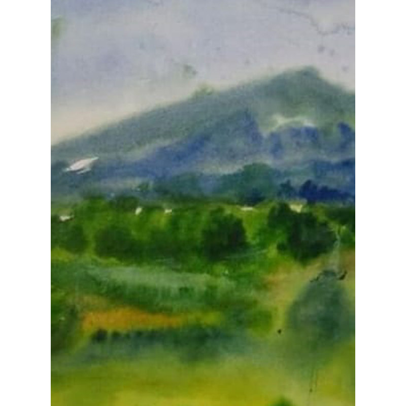 Ciel bleu et forêts montagnardes | Aquarelle sur papier | Par Mukal