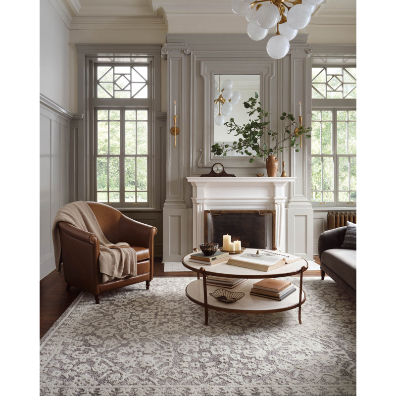 Ivory and Gray Rectangular Synthetic Area Rug 7'10" x 10'